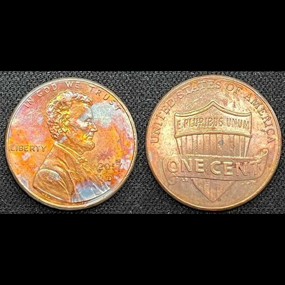 Lincoln One Cent 2017-D Synthesized Rainbow Summer Toned Handmade Coin #29